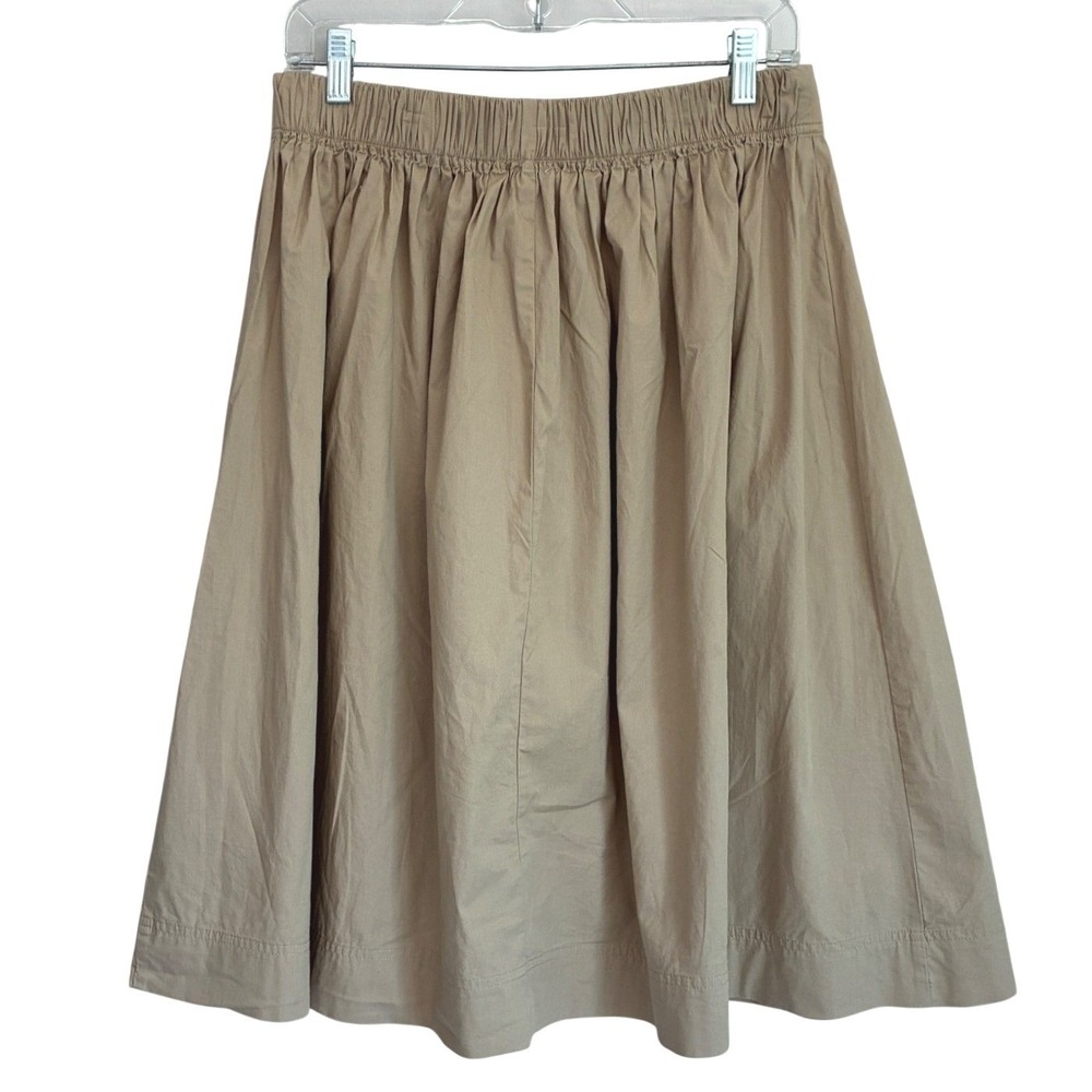 J. Crew Womens Khaki Tan Cotton Button Front Pleated Midi Skirt Small CH391 - Picture 7 of 13